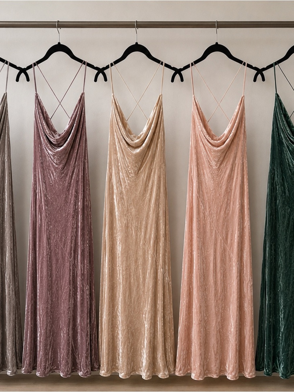 Slip Cowl Neck Velvet Maxi Dress in Blush, Mauve & Champagne